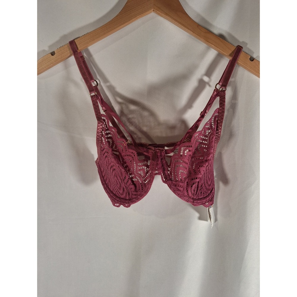 Hanky Panky Strappy Lace Underwire Bra 34C Raspberry Pink Floral 5T7956 NWT
